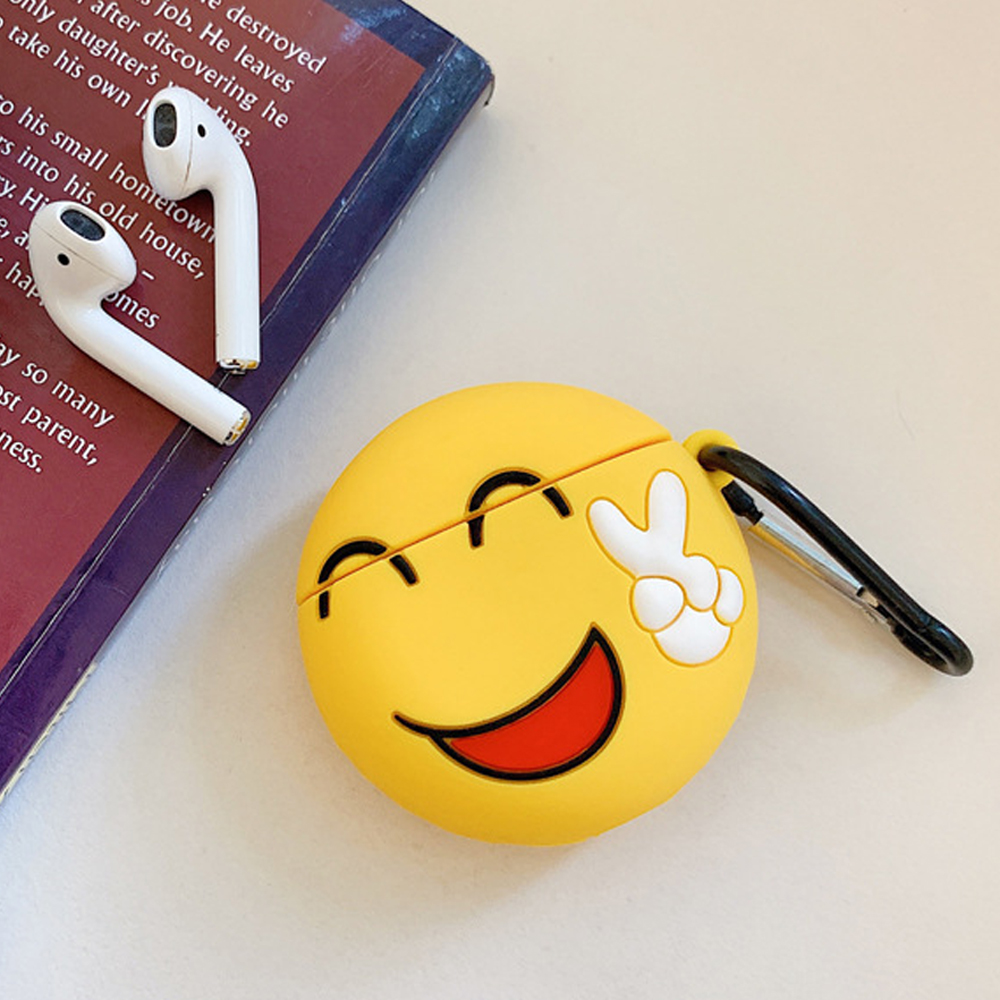 Cute DeSIGN Cartoon Silicone Cover Skin for Airpod (1 / 2) Charging Case (Emoji Piece SIGN)
